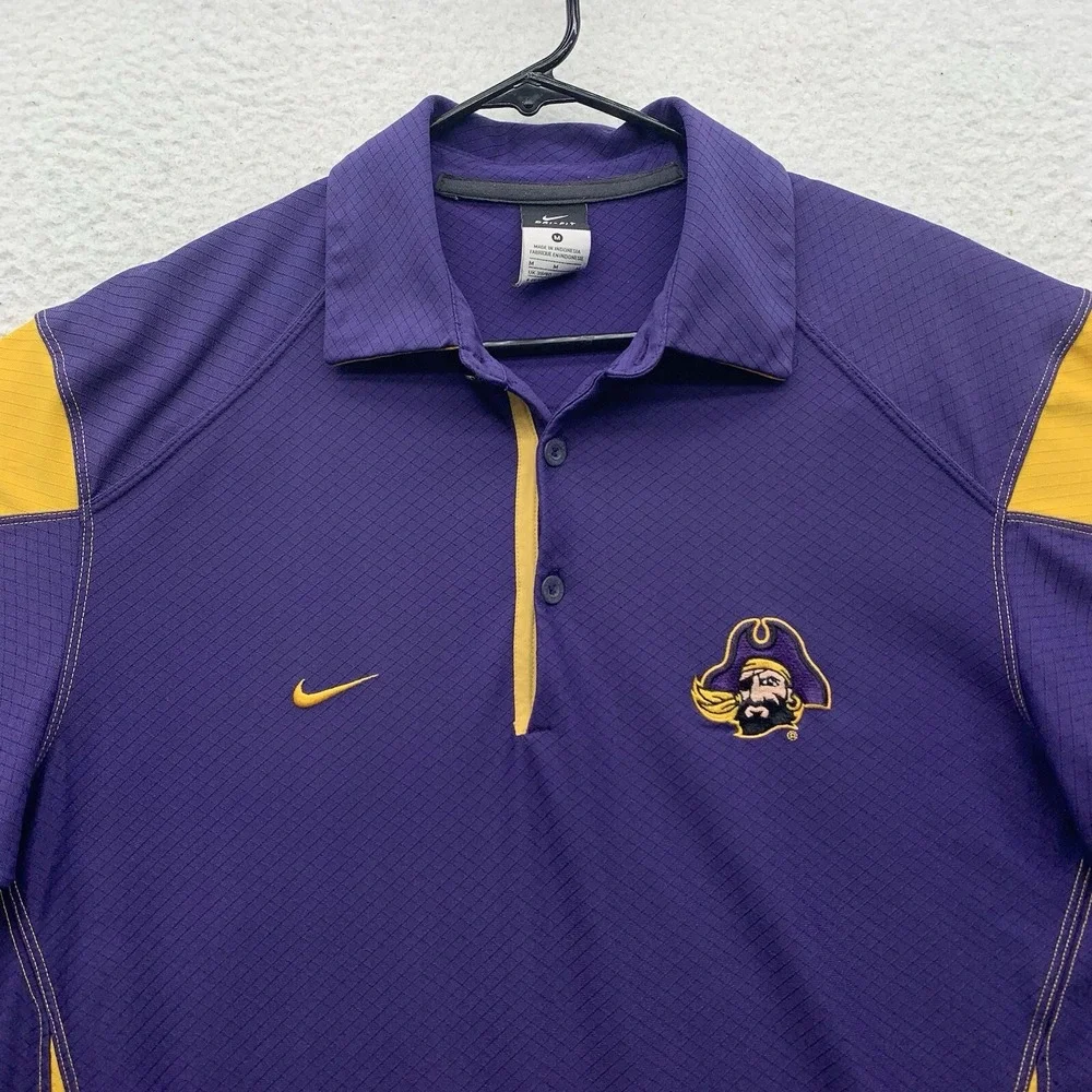 Nike East Carolina University Golf‎ Polo Shirt Mens Medium Purple Yellow Pirates